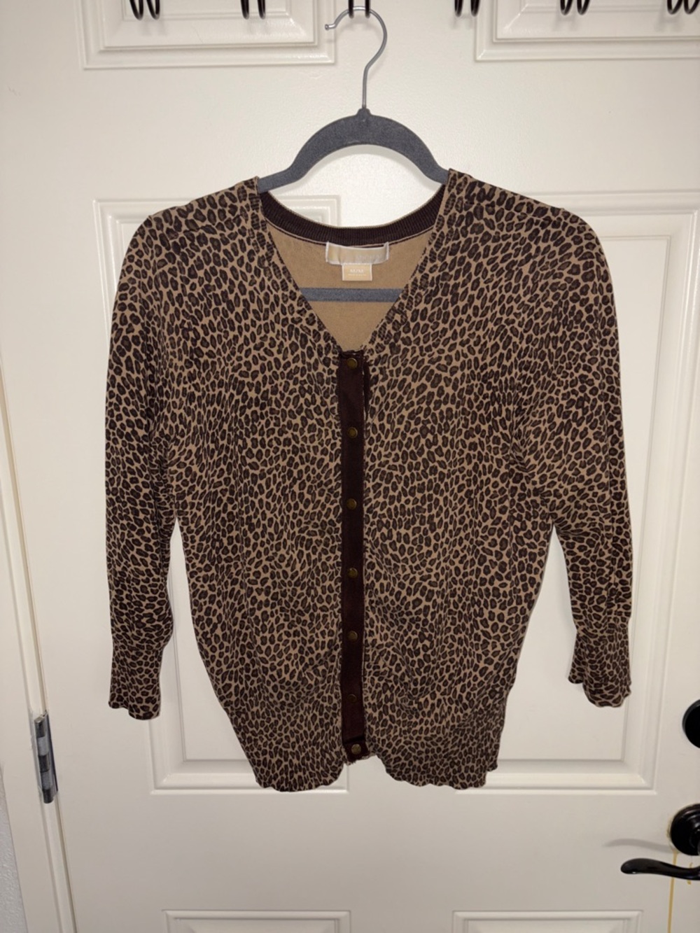 MICHAEL Michael Kors Brown Leopard Print V-Neck Cardigan
